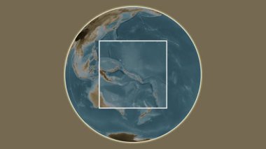 Barora Fa Adası. Güney Pasifik Okyanusu 'ndaki Solomon Adaları' nda merkezli iki basamaklı kare çıkarma kullanılarak sepya renginde bir yükseklik haritasında sunuluyor.