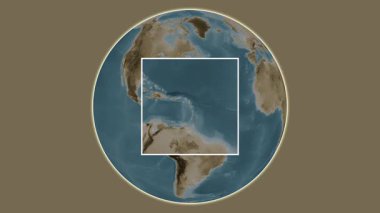 Basse-Terre Adası. Karayip Denizi 'nde merkezli iki adımlık çerçeve çıkarma kullanılarak yapılan sepya renkli bir yükseklik haritasında konumun sunumu - Fransa