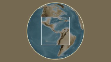 Bastimentos Adası Adası. Yerin Karayip Denizi 'nde merkezli iki adımlık kare çıkarma kullanılarak sepya renkli bir yükseklik haritasında sunulması - Panama