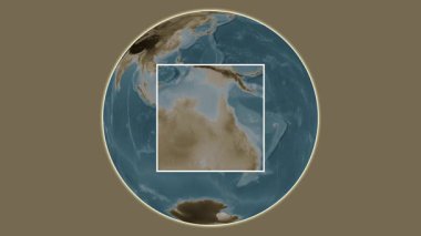 Bentinck Adası. Arafura Denizi 'nde merkezli iki adım kare çıkarma kullanılarak sepya renginde bir yükseklik haritasının sunumu - Avustralya