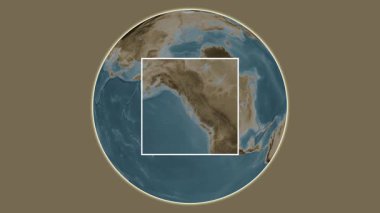 Betton Adası. Güneydoğu Alaska ve Britanya Kolumbiyası 'nın Sahil Suları' nda merkezli iki adım kare çıkarma kullanılarak yapılan sepya renkli bir yükseklik haritasının sunumu -