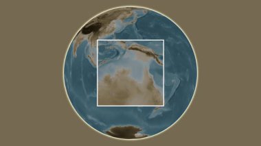 Bickerton Adası. Arafura Denizi 'nde merkezli iki adım kare çıkarma kullanılarak sepya renginde bir yükseklik haritasının sunumu - Avustralya