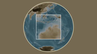 Büyük Ada 'da. Yerin Hint Okyanusu 'ndaki merkezli iki basamaklı çerçeve çıkarımı kullanılarak sepya renkli bir yükseklik haritasında sunumu - Avustralya