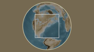 Blok Adası. Kuzey Atlantik Okyanusu 'ndaki merkezli iki basamaklı çerçeve çıkarma kullanılarak yapılan sepya renkli yükseklik haritasının sunumu - ABD