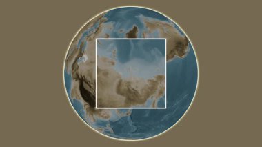 Bolshoy Lyakhovsky Adası. Doğu Sibirya Denizi 'ndeki merkezli iki basamaklı kare çıkartma kullanılarak yapılan sepya renkli yükseklik haritasının sunumu - Rusya