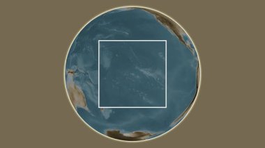 Bora Bora Adası. Güney Pasifik Okyanusu 'ndaki merkezli iki basamaklı kare çıkartması kullanılarak yapılan sepya renkli yükseklik haritasının sunumu - Fransa