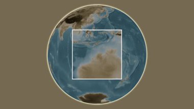 Boongaree Adası. Yerin Hint Okyanusu 'ndaki merkezli iki basamaklı çerçeve çıkarımı kullanılarak sepya renkli bir yükseklik haritasında sunumu - Avustralya