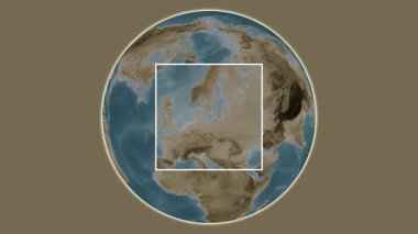 Bornholm Adası. Konumun, Baltık Denizi 'nde merkezli iki adımlık çerçeve çıkarımı kullanılarak sepya renginde bir yükseklik haritasında sunumu - Danimarka