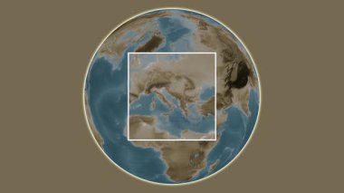 Brazza Adası. Konumun Adriyatik Denizi 'nde merkezli iki adımlık çerçeve çıkarma kullanılarak sepya renkli bir yükseklik haritasında sunulması - Hırvatistan