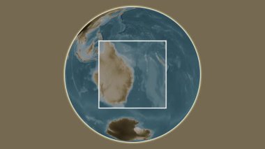 Bribie Adası. Mercan Denizi 'nde merkezli iki adım kare çıkarma kullanılarak sepya renginde bir yükseklik haritasında sunuluyor - Avustralya