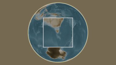 Bruny Adası. Tespiti Tasman Denizi 'nde merkezli iki adımlık çerçeve çıkarımı kullanılarak sepya renkli bir yükseklik haritasında sunuluyor - Avustralya