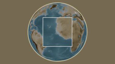 Ilha Bubaque Adası. Kuzey Atlantik Okyanusu 'nda merkezli iki adımlık kare çıkarma kullanılarak sepya renkli bir yükseklik haritasında sunuluyor - Gine-Bissau