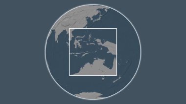 Pulau Babar Adası. Banda Denizi - Endonezya 'da merkezli iki adımlı çerçeve çıkarma kullanılarak, çelik renkli bir yükseklik haritasında konumun sunumu