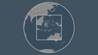 Pulau Binongko Adası. Banda Denizi - Endonezya 'da merkezli iki adımlı çerçeve çıkarma kullanılarak, çelik renkli bir yükseklik haritasında konumun sunumu