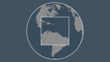 Blanquilla Adası. Karayip Denizi 'ndeki merkezli iki adımlık kare çıkarımı kullanılarak, çelik renkli bir yükseklik haritasında sunuluyor - Venezuela