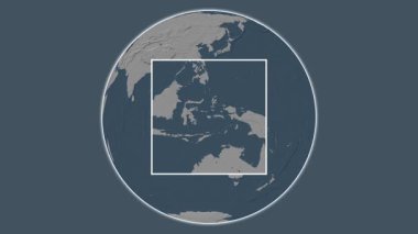 Pulau Buru Adası. Banda Denizi - Endonezya 'da merkezli iki adımlı çerçeve çıkarma kullanılarak, çelik renkli bir yükseklik haritasında konumun sunumu