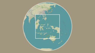 Pulau Bisa Adası. Mevkiinin bir OpenStreet haritasında Halmahera Denizi 'ndeki merkezli iki adımlı çerçeve çıkarımı kullanılarak sunumu - Endonezya