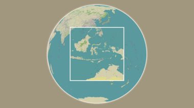 Buton Adası. Banda Denizi - Endonezya 'da merkezli iki adımlık çerçeve ekstraksiyonu kullanılarak OpenStreet haritasında konumun sunumu