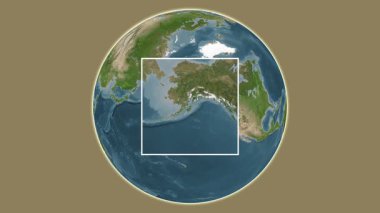 Yasak Ada. Amerika Birleşik Devletleri, Alaska Körfezi 'ndeki merkezli iki adımlı çerçeve çıkarma kullanılarak bir uydu haritasında konumun sunumu