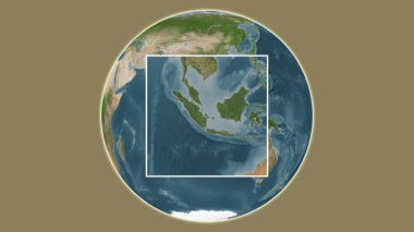 Pulau Bangka Adası. Java Denizi - Endonezya 'da merkezli iki adımlık çerçeve ekstraksiyonu kullanılarak bir uydu haritasında konumun sunumu