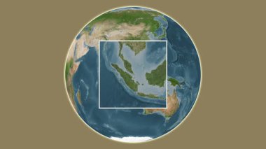 Pulau Batam Adası. Singapur Boğazı 'ndaki merkezli iki adımlı çerçeve ekstraksiyonu kullanılarak bir uydu haritasında konumun sunumu - Endonezya