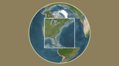 Bogue Banks Adası. Kuzey Atlantik Okyanusu 'nda merkezli iki adımlık çerçeve çıkarma kullanılarak bir uydu haritasında konumun sunumu - ABD