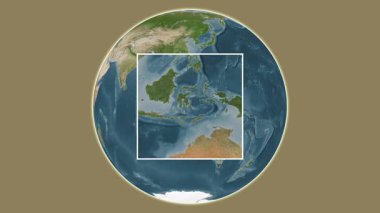 Buton Adası. Banda Denizi - Endonezya merkezli iki adımlı çerçeve ekstraksiyonu kullanılarak bir uydu haritasında konumun sunumu