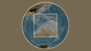 Bathurst Adası. Konumun Timor Denizi 'ndeki merkezli iki adımlık çerçeve çıkarımı kullanılarak sepya renkli bir yükseklik haritasında sunumu - Avustralya