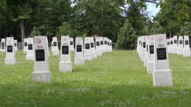 ELBLAG, POLAND - 21 Mayıs 2014: Polonya 'daki Sovyet askeri mezarlığı. Geçmiş.
