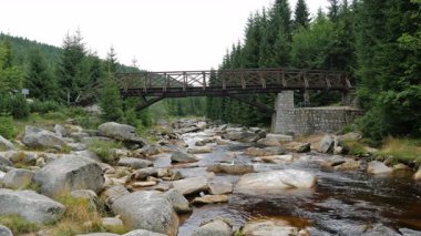 Jizera dağ nehir. Polonya ve Çek Cumhuriyeti sınırındaki Nehri