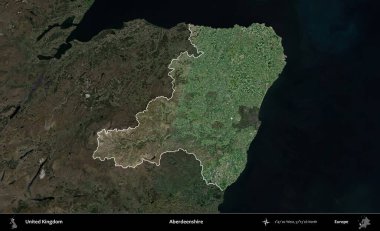 Aberdeenshire 'da. Birleşik Krallık 'ın idari alanı karartılmış bir uydu üzerinde vurgulanmış ve özetlenmiştir.