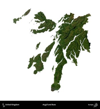 Argyll ve Bute. Birleşik Krallık 'ın idari alanı uydudan beyaza izole edildi.