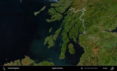 Argyll ve Bute. Birleşik Krallık 'ın idari bölgesini A uydusundan gösteren bir görüntü.