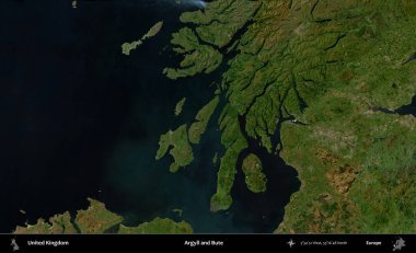 Argyll ve Bute. Birleşik Krallık 'ın idari alanı bir uydu görüntüsü üzerinde