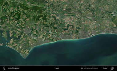 Arun. Birleşik Krallık 'ın idari alanı bir uydu görüntüsü üzerinde