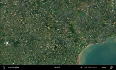 Ashford. Birleşik Krallık 'ın idari alanı bir uydu görüntüsü üzerinde