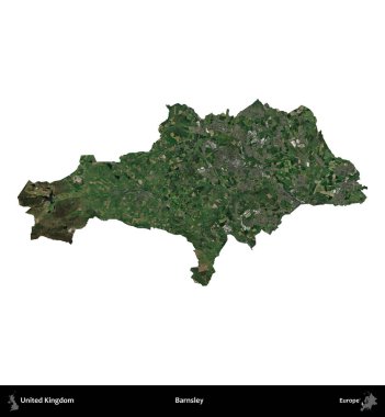 Barnsley. Birleşik Krallık 'ın idari alanı uydudan beyaza izole edildi.