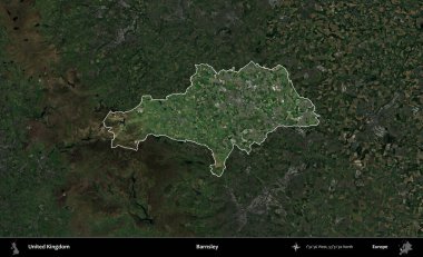 Barnsley. Birleşik Krallık 'ın idari alanı karartılmış bir uydu üzerinde vurgulanmış ve özetlenmiştir.