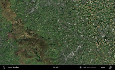 Barnsley. Birleşik Krallık 'ın idari alanı bir uydu görüntüsü üzerinde
