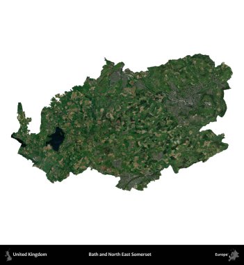 Bath ve Kuzey Doğu Somerset. Birleşik Krallık 'ın idari alanı uydudan beyaza izole edildi.