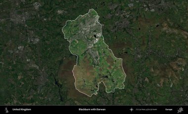 Blackburn ve Darwen. Birleşik Krallık 'ın idari alanı karartılmış bir uydu üzerinde vurgulanmış ve özetlenmiştir.