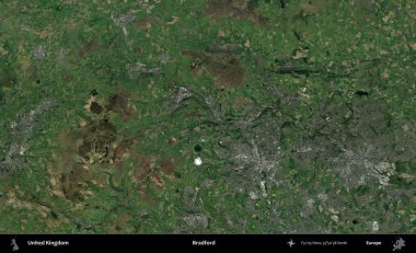 Bradford. Birleşik Krallık 'ın idari alanı bir uydu görüntüsü üzerinde