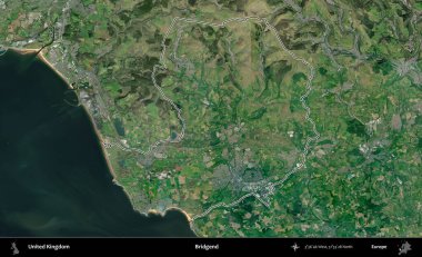 Bridgend. Birleşik Krallık 'ın idari bölgesini A uydusundan gösteren bir görüntü.