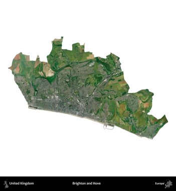 Brighton ve Hove. Birleşik Krallık 'ın idari alanı uydudan beyaza izole edildi.
