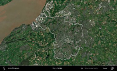 Bristol şehri. Birleşik Krallık 'ın idari bölgesini A uydusundan gösteren bir görüntü.