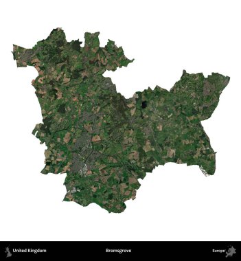 Bromsgrove 'da. Birleşik Krallık 'ın idari alanı uydudan beyaza izole edildi.