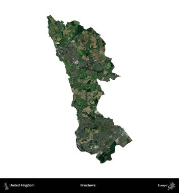 Broxtowe. Birleşik Krallık 'ın idari alanı uydudan beyaza izole edildi.