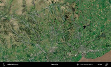 Caerphilly 'de. Birleşik Krallık 'ın idari alanı bir uydu görüntüsü üzerinde