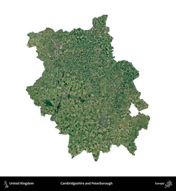 Cambridgeshire ve Peterborough. Birleşik Krallık 'ın idari alanı uydudan beyaza izole edildi.