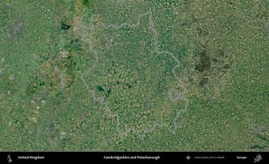 Cambridgeshire ve Peterborough. Birleşik Krallık 'ın idari bölgesini A uydusundan gösteren bir görüntü.